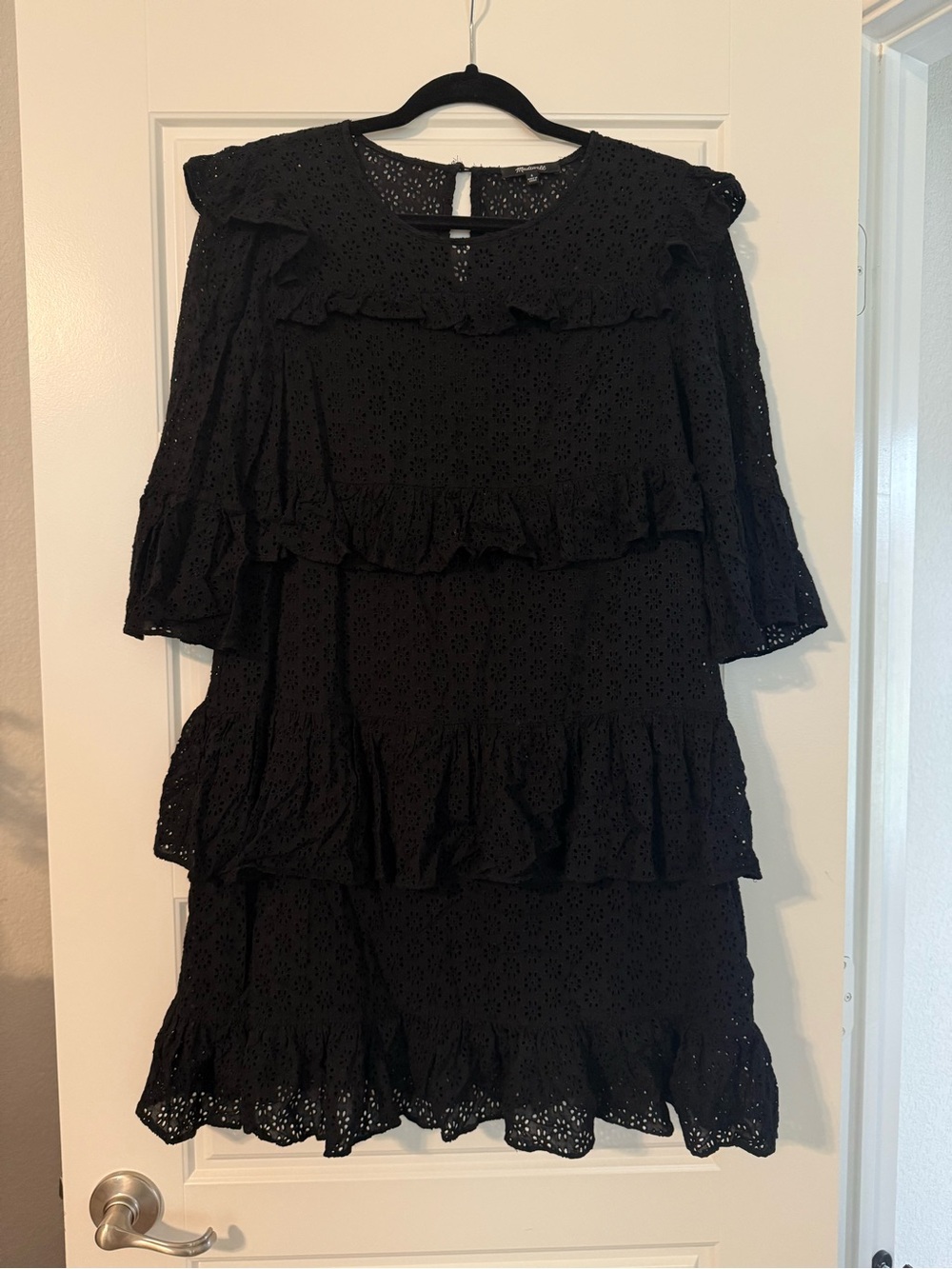 Madewell Black Eyelet Ruffle Tiered Mini Dress